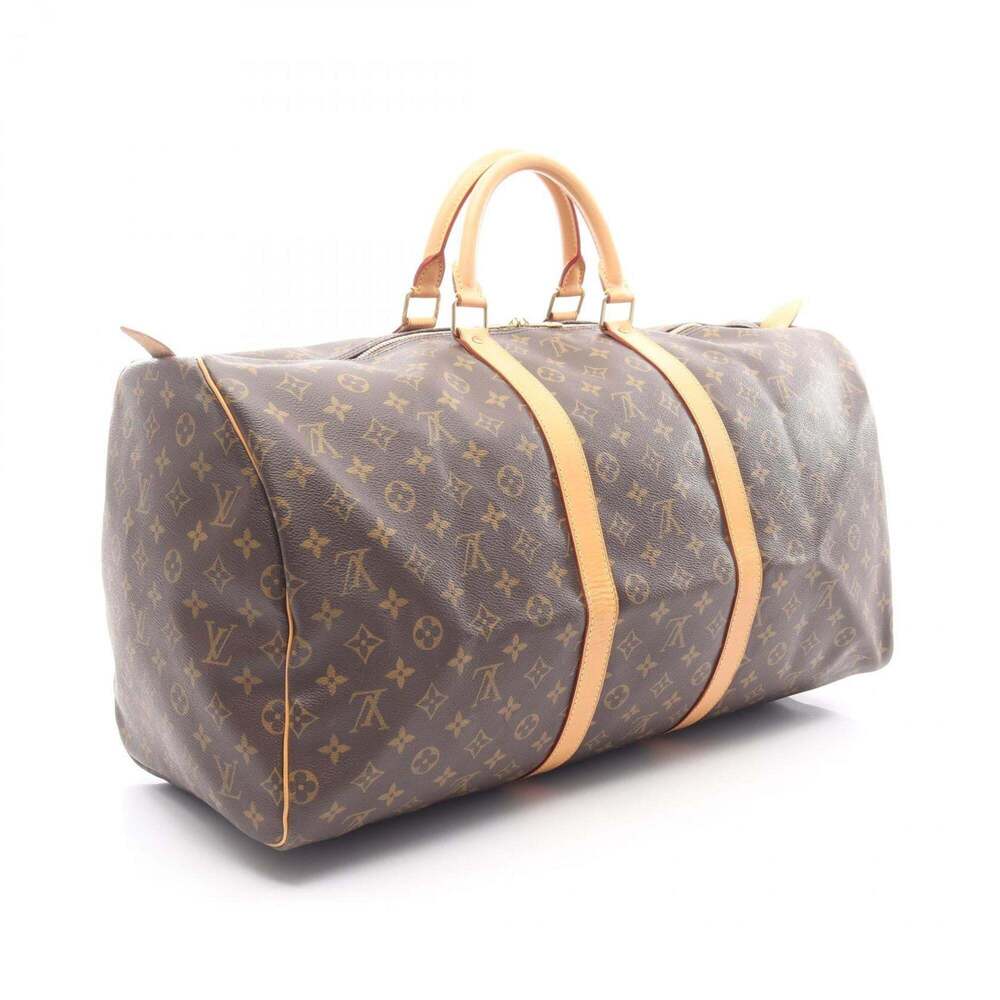 LOUIS VUITTON Authentic Brown Monogram Leather Keepall 55 Boston Bag - Picture 2 of 11